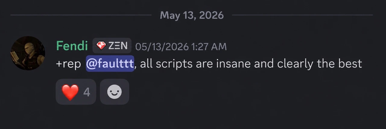 Discord vouch from Fendi: all scripts are insane and clearly the best
